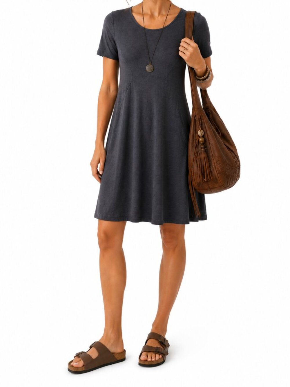 Cut Loose Gray Jersey Swing Dress 3/4 Sleeve A-Line Size XS